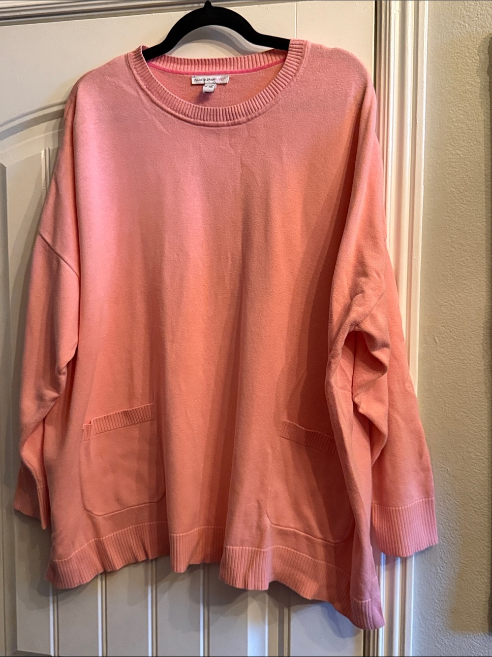Isaac Mizrahi Coral Pink Oversized Crewneck Sweater with Front Pockets